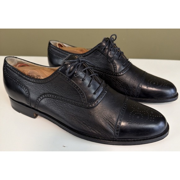 Bruno Magli Charles Mens Black Leather Cap Toe Oxford Dress Shoes Italy 9 Narrow main image 5